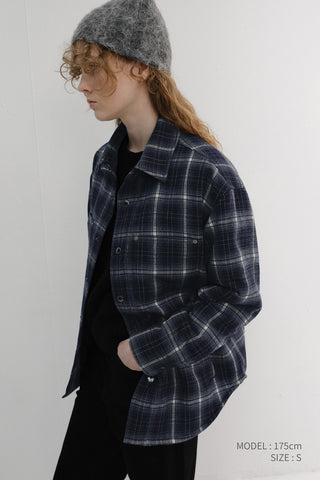 UNISEX QUILTED FLANNEL SHIRT NAVY CHECK