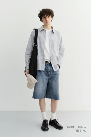 UNISEX CROPPED CHECKED SHIRT SOFT BLUE CHECK