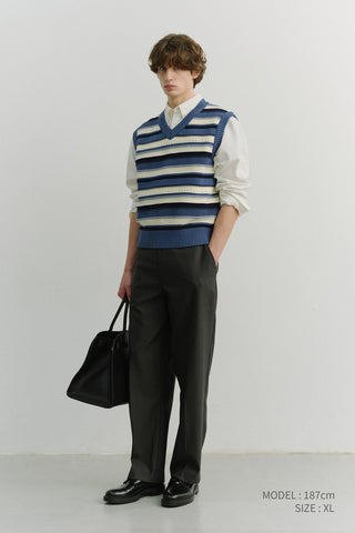 UNISEX CRAFTED STRIPED KNIT VEST BLUE CREAM