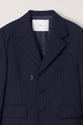 UNISEX REFINED MASCULINE WOOL BLAZER NAVY STRIPE