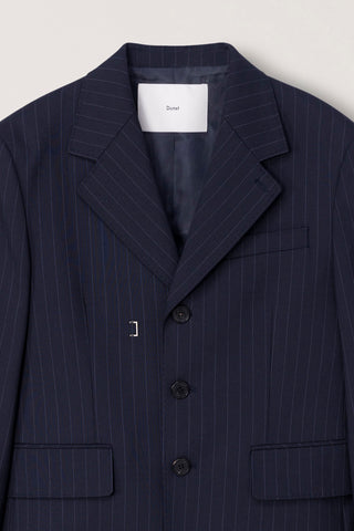 UNISEX REFINED MASCULINE WOOL BLAZER NAVY STRIPE