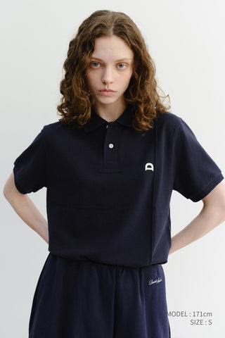 UNISEX LEATHER LOGO POLO SHIRT NAVY
