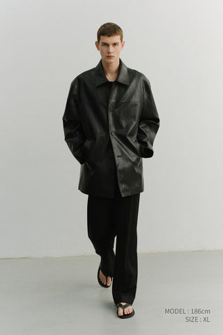 UNISEX ALTER-LEATHER HALF JACKET BLACK