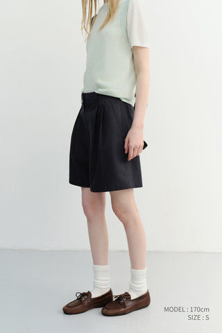 DOUBLE PLEATED BERMUDA SHORTS NAVY