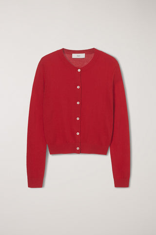 ESSENTIAL CREWNECK KNIT CARDIGAN TOMATO RED