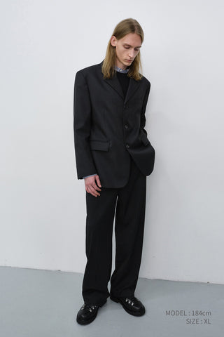 UNISEX CLASSIC 3 BUTTON WOOL BLAZER BLACK