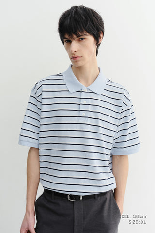 UNISEX STRIPED POLO SHIRT SOFT BLUE