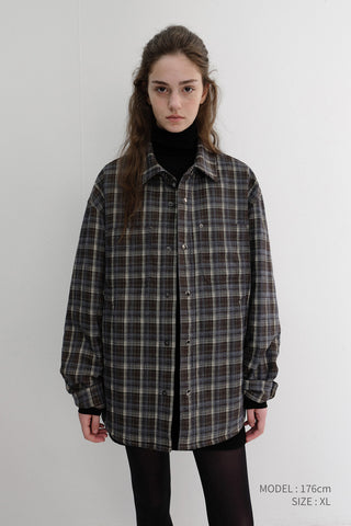 UNISEX QUILTED FLANNEL SHIRT BROWN CHECK