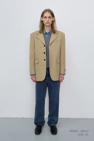 UNISEX REFINED MASCULINE WOOL BLAZER CARAMEL BEIGE