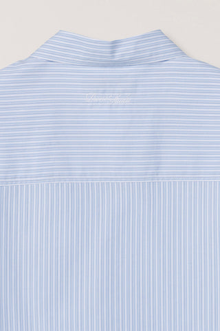 CROPPED OPEN COLLARED STRIPED SHIRT SOFT BLUE STRIPE