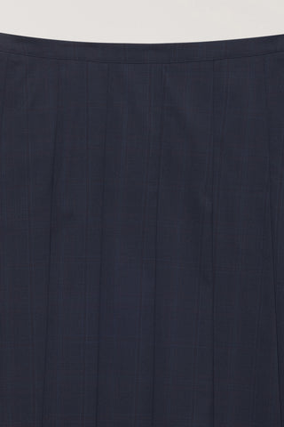 PLEATS MIDI SKIRT NAVY CHECK