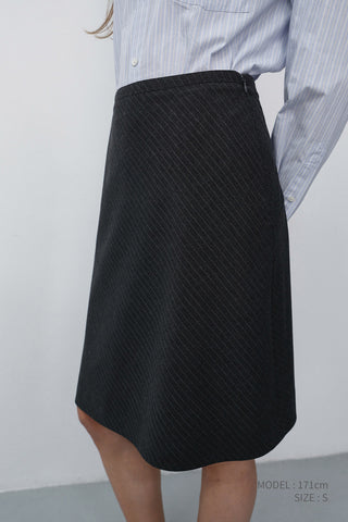 BIAS MIDI STRIPED SKIRT CHARCOAL GREY STRIPE