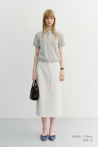 UNISEX STRIPED POLO KNIT GREY SOFT BLUE