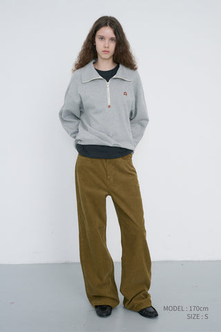 UNISEX LEATHER LOGO HALF ZIP-UP SWEATSHIRT MELANGE GREY