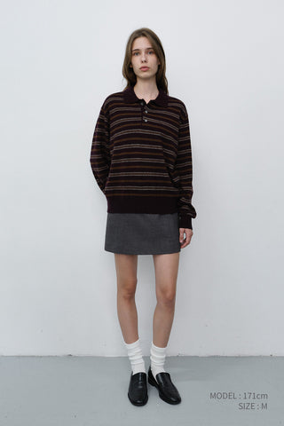 UNISEX COLLARED STRIPED SWEATER BROWN