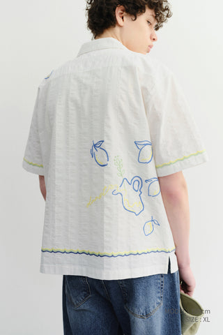 UNISEX HAND-DRAWING OPEN COLLARED SHIRT LEMON GARDEN