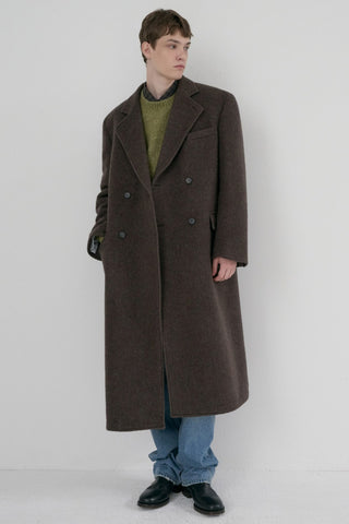 UNISEX LOOSE DOUBLE-BREASTED COAT BROWN MELANGE