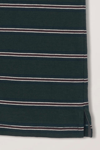 UNISEX MULTI STRIPE COLLARED T-SHIRT FOREST GREEN STRIPE