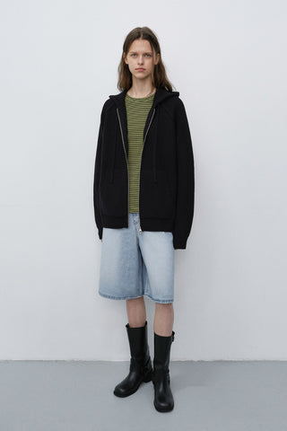 UNISEX HOODED KNIT CARDIGAN BLACK
