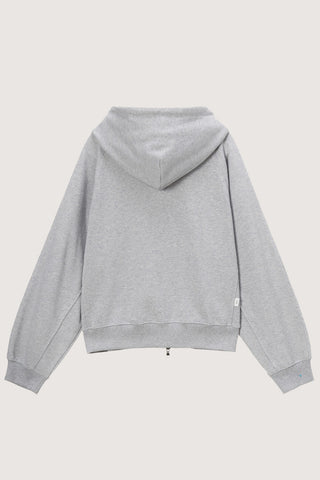 UNISEX LEATHER LOGO ZIP-UP HOODIE MELANGE GREY