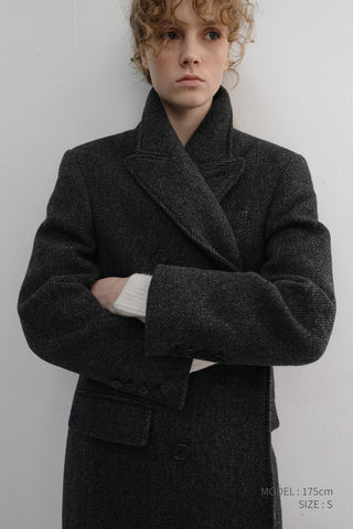 UNISEX TAILORED DOUBLE-BREASTED COAT CHARCOAL GREY PATTERN