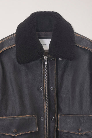 UNISEX DETACHABLE A-2 LEATHER BLOUSON BRUSHED BLACK