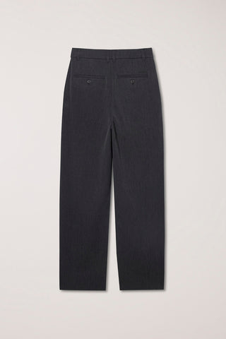 DOUBLE PLEATED WIDE SLACKS CHARCOAL GREY