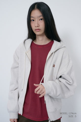 UNISEX LEATHER LOGO ZIP-UP HOODIE OATMEAL MELANGE