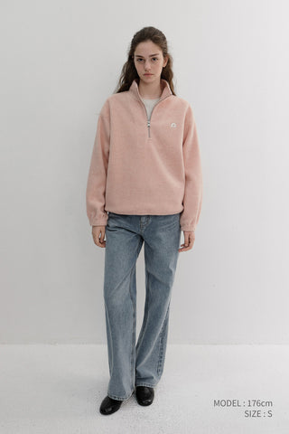 UNISEX HALF ZIP-UP FLEECE SWEATSHIRT CANDY PINK