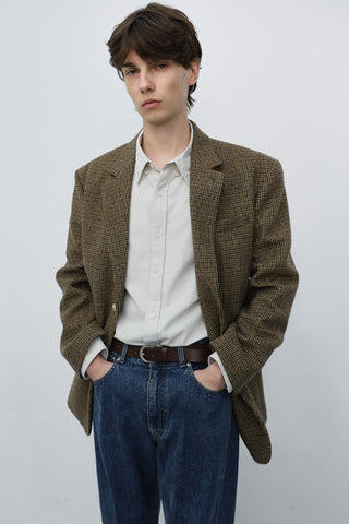 UNISEX CLASSIC 2 BUTTON WOOL BLAZER BROWN CHECK