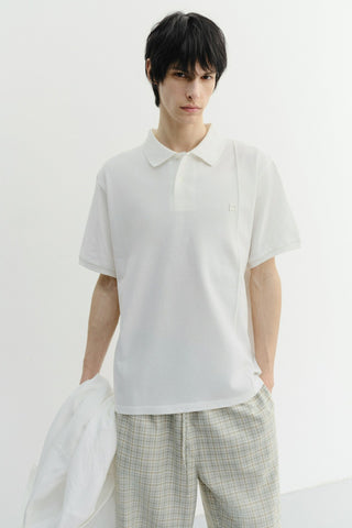 UNISEX LEATHER LOGO POLO SHIRT OFF WHITE