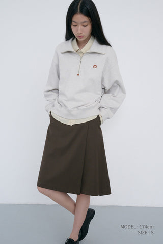 PLEATS MIDI WRAP SKIRT BROWN