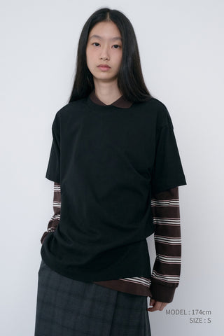 UNISEX MULTI STRIPE COLLARED T-SHIRT BROWN STRIPE