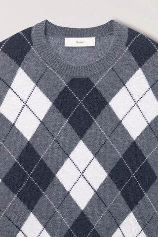 UNISEX ARGYLE CREWNECK SWEATER GREY