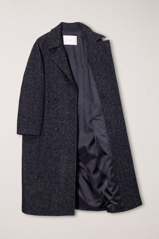 UNISEX RELAXED DOUBLE-BREASTED ROBE COAT CHARCOAL TWEED