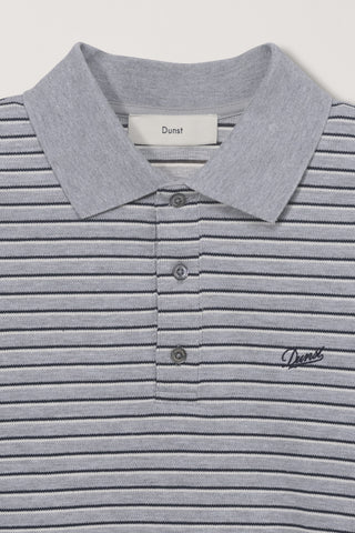 UNISEX STRIPED LOGO COLLARED T-SHIRT GREY