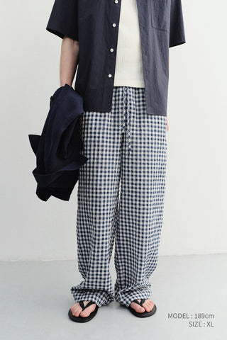 UNISEX CHECKED PAJAMA SLACKS NAVY CHECK