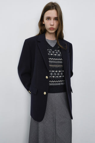 UNISEX CLASSIC 2 BUTTON WOOL BLAZER NAVY