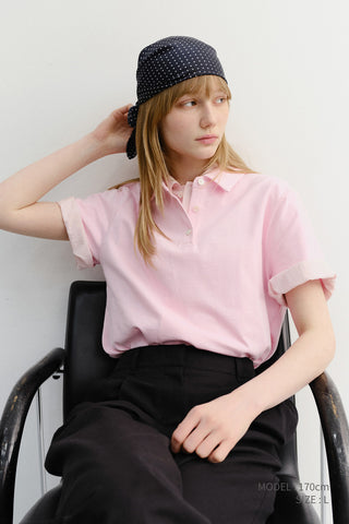 CROPPED SLIM COLLARED T-SHIRT PINK