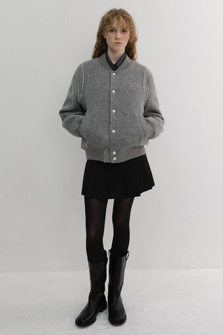UNISEX BOUCLE WOOL VARSITY JACKET MELANGE GREY