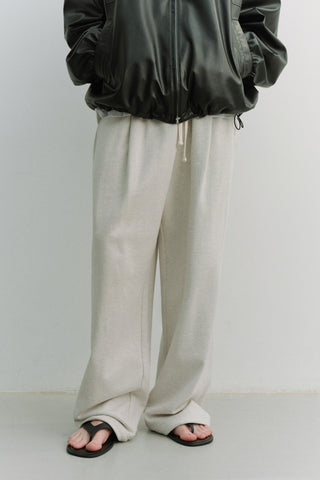 UNISEX LEATHER LOGO WIDE SWEAT PANTS OATMEAL MELANGE