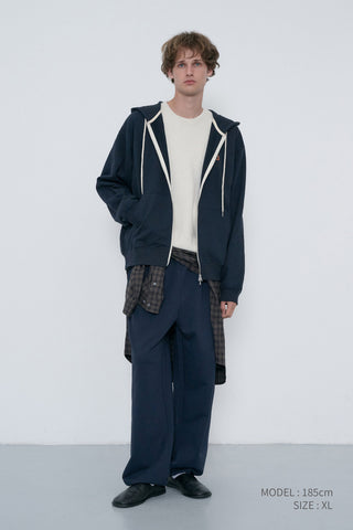 UNISEX LEATHER LOGO ZIP-UP HOODIE FRENCH NAVY