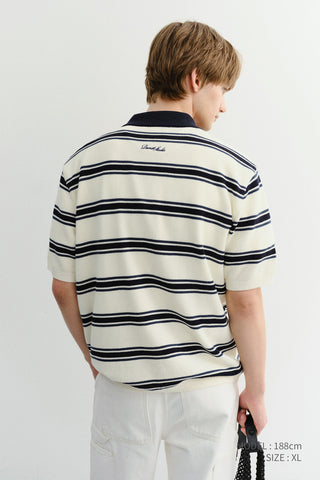 UNISEX MULTI STRIPED POLO KNIT CREAM NAVY