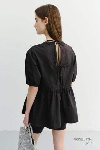 RIBBONED BACK SLIT BLOUSE BLACK
