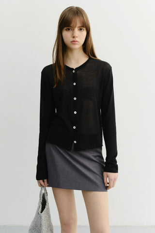 SUMMER ESSENTIAL CREWNECK CARDIGAN BLACK