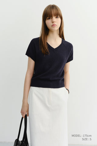 SUMMER LINEN V-NECK KNIT NAVY