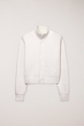 UNISEX HIGH NECK BUTTON CARDIGAN CREAM