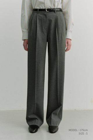 DOUBLE PLEATED SLACKS MELANGE GREY