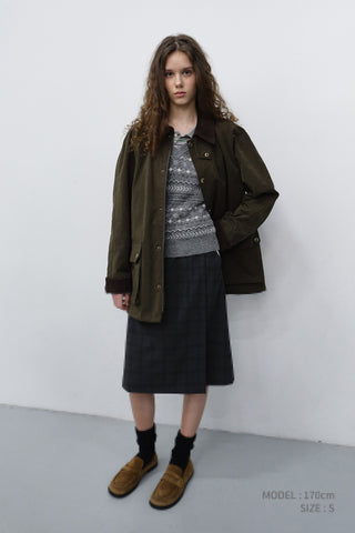 PLEATS MIDI WRAP CHECKED SKIRT CHARCOAL GREY CHECK