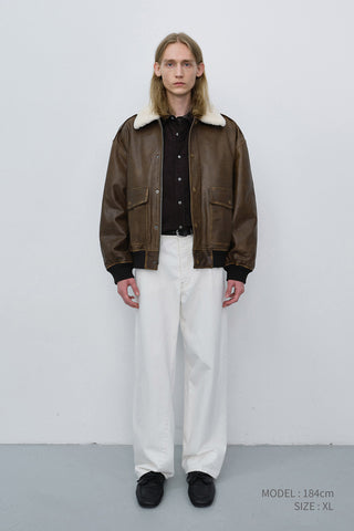 UNISEX DETACHABLE A-2 LEATHER BLOUSON BROWN